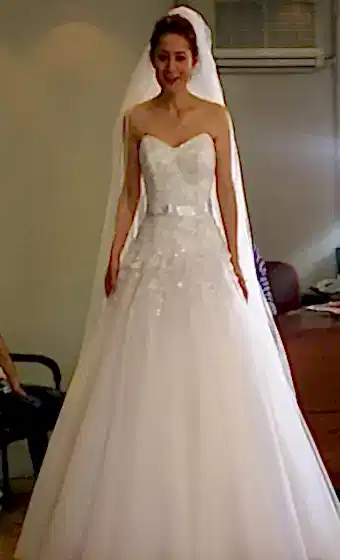 Beautiful custom-designed wedding dress by Cambridge Tailoring in Cambridge.